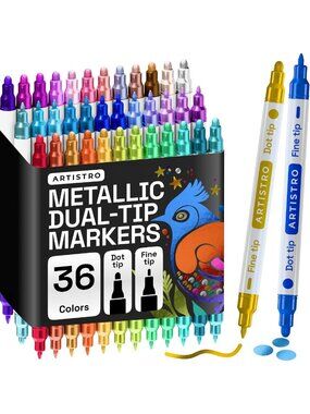 Metallic Dual-Tip Acrylic Paint Marker Pens Set of 36 | Fine & Dot Tips for